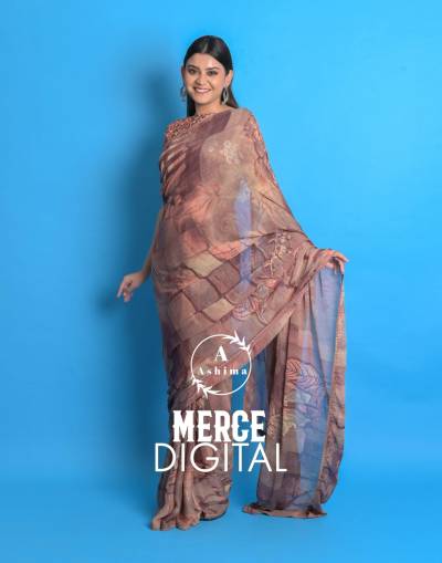 MERCE DIGITAL BY ASHIMA DULL MOSS SMOKE PRINTED SAREE WHOLESALER IN INDIA